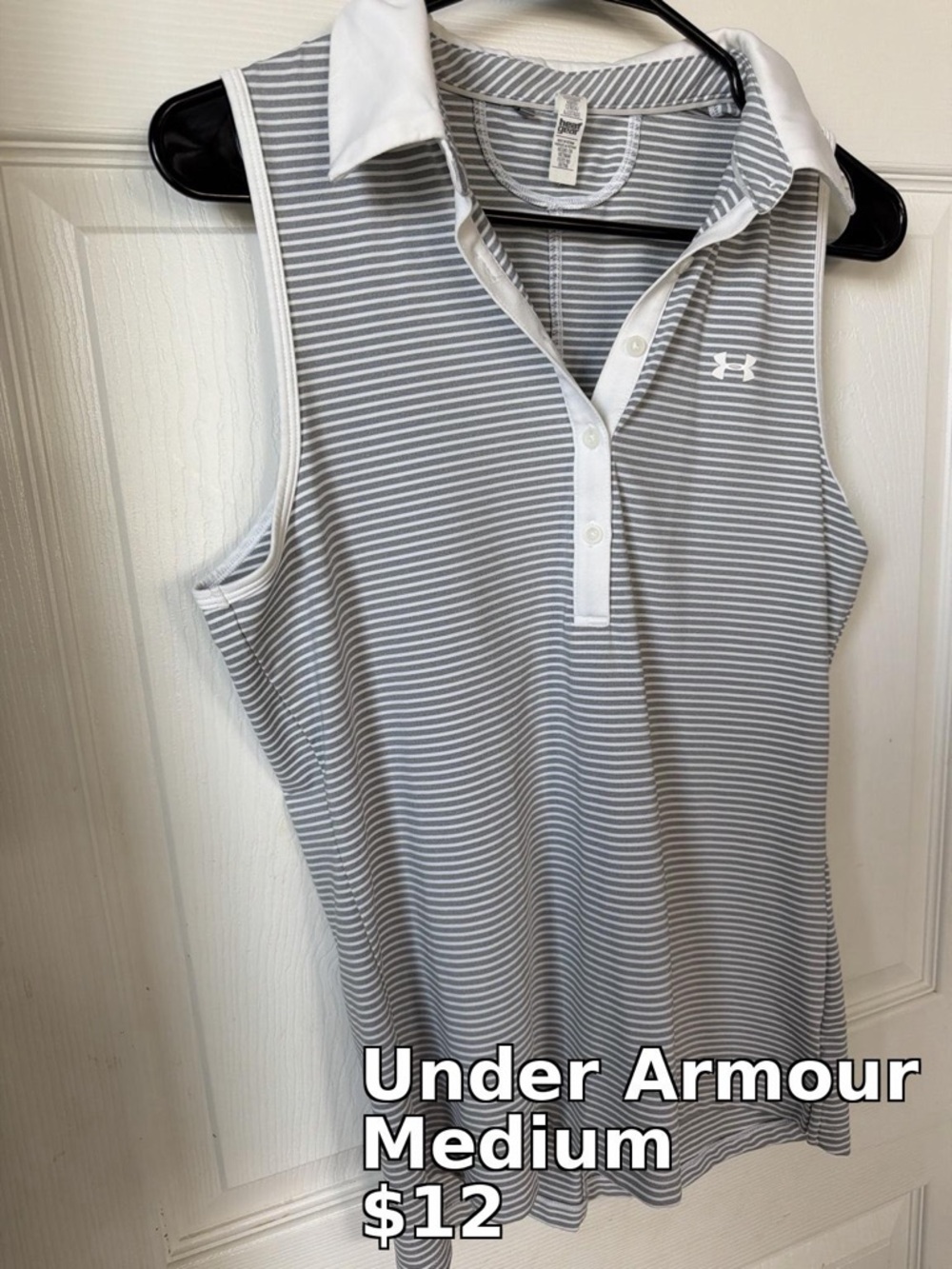 Under Armour Gray & White Striped Sleeveless Polo